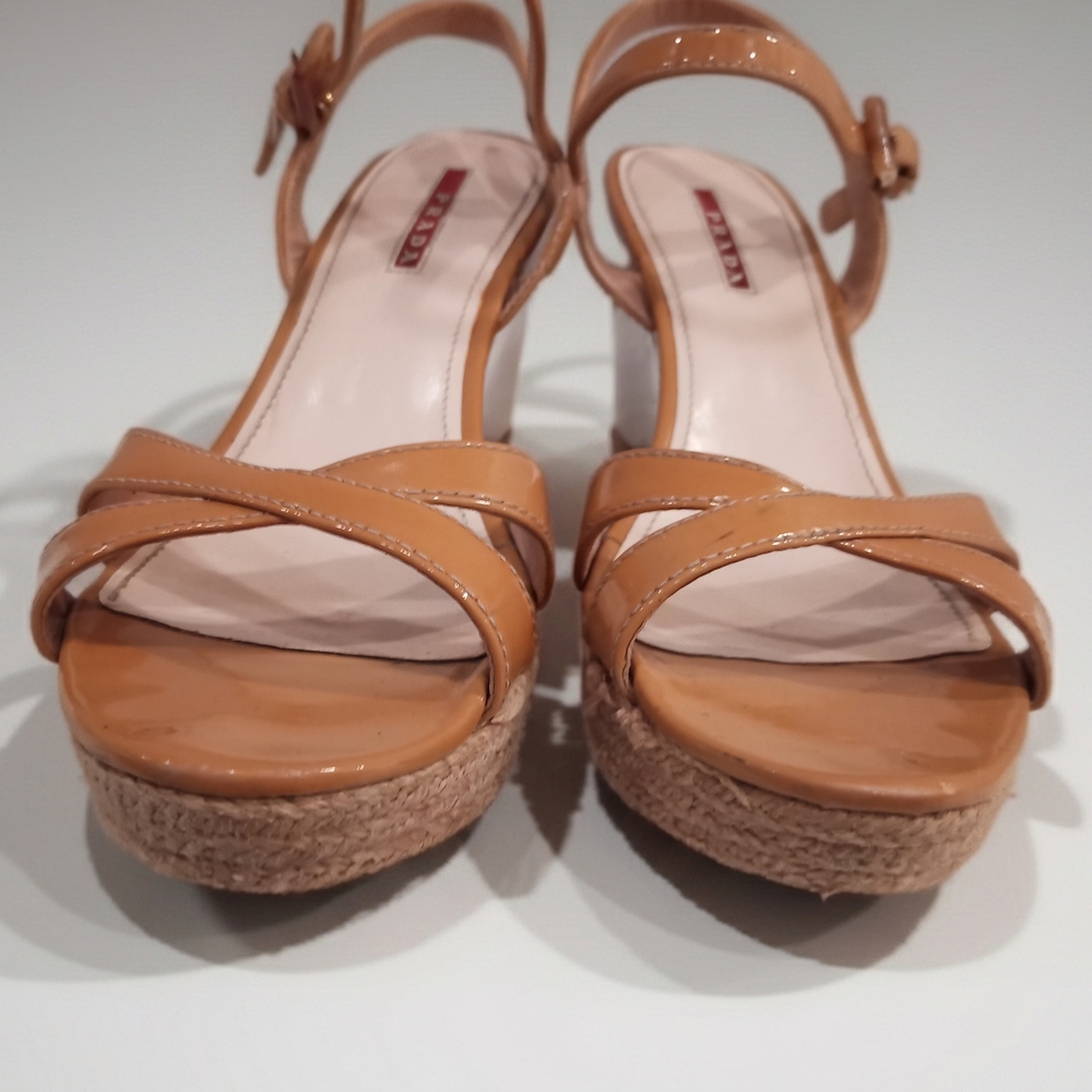 Prada Tan Wedge Sandals